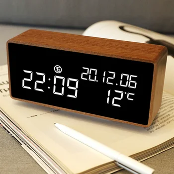 Многофункциональный светодиодный будильник, умный беспроводной динамик Bluetooth, прикроватные светящиеся электронные настольные Ретро-часы из массива дерева