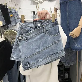 Женские трапециевидные брюки с высокой талией, нерегулярные Широкие брюки, женская летняя узкая джинсовая юбка в корейском стиле, брюки, модные шорты
