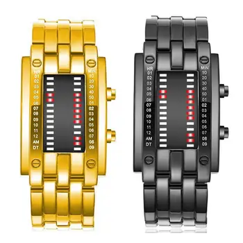 Мужские и женские спортивные часы Future Technology из бинарной пары из черной нержавеющей стали, дата, Цифровой светодиодный браслет, спортивные часы