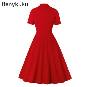Двубортные Элегантные красные офисные женские платья 2023 года, Зубчатый воротник, Высокая талия, Женское весенне-летнее винтажное платье миди 1