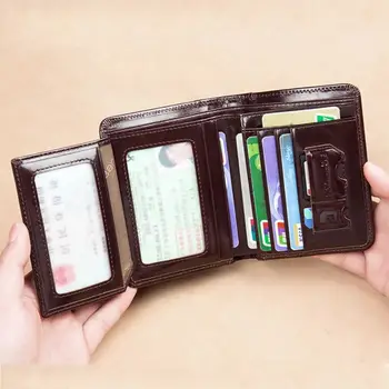 Новый дизайн, RFID мужской кошелек из натуральной кожи, винтажный черный кошелек для мужчин, мини-держатель для карт, мужской короткий кошелек с 3 складками 1