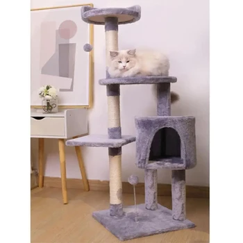 Кондоминиум в виде кошачьего домика на дереве, мягкая жердочка для когтеточки для котенка, 4-Слойная платформа-башня для прыжков крупных кошек, Уютная мебель для корзин 2