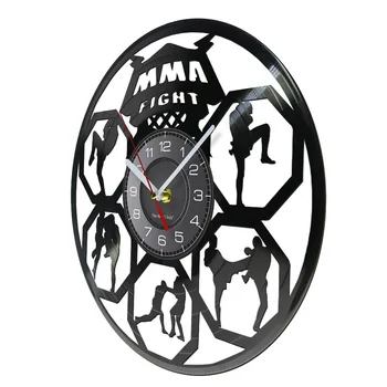 Настенные часы с виниловой пластинкой для смешанных единоборств для спортивной комнаты, бесшумные настенные часы для боя ММА, художественные работы для полноконтактного боя 2