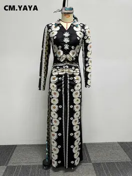СМ. YAYA, женское макси-длинное платье с геометрическим принтом подсолнуха, длинным рукавом, разрезом спереди, 2023, Летняя уличная мода, платья Vestidos 3