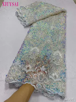 2023 Высококачественный Африканский Нигерийский материал Кружевная цветочная ткань для свадьбы С вышивкой жениха блестками Французские кружевные ткани 3