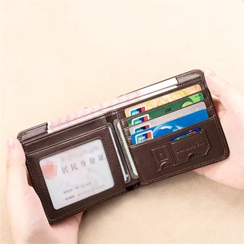 Мужской кошелек из натуральной кожи класса люкс RFID Fold, короткий тонкий кошелек для монет, деловой держатель для кредитных карт для мужчин N886 4