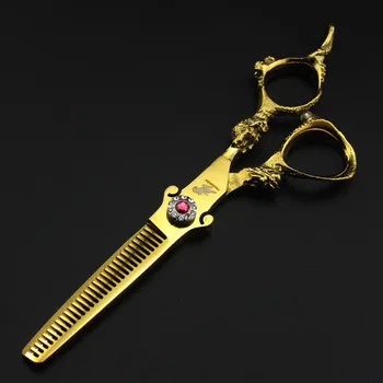 6,0 дюймовые золотые ножницы для волос Набор ножниц для филировки с драконьей ручкой 4