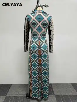 СМ. YAYA, женское макси-длинное платье с геометрическим принтом подсолнуха, длинным рукавом, разрезом спереди, 2023, Летняя уличная мода, платья Vestidos 5
