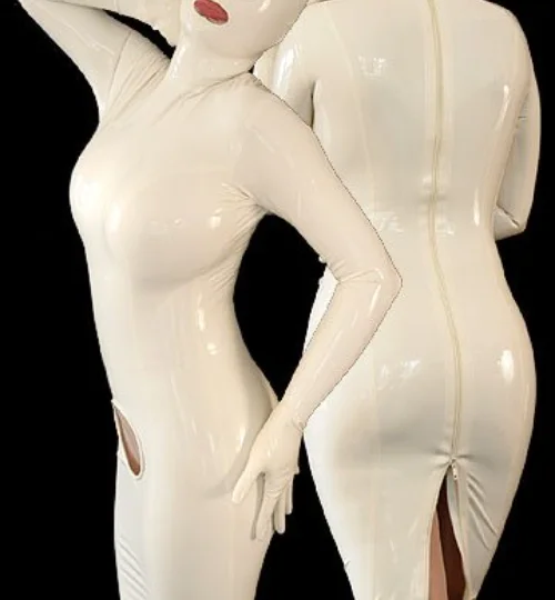 100% Латексная резина, белые модные, сексуальные, стильные перчатки с капюшоном и платьем, размер XL