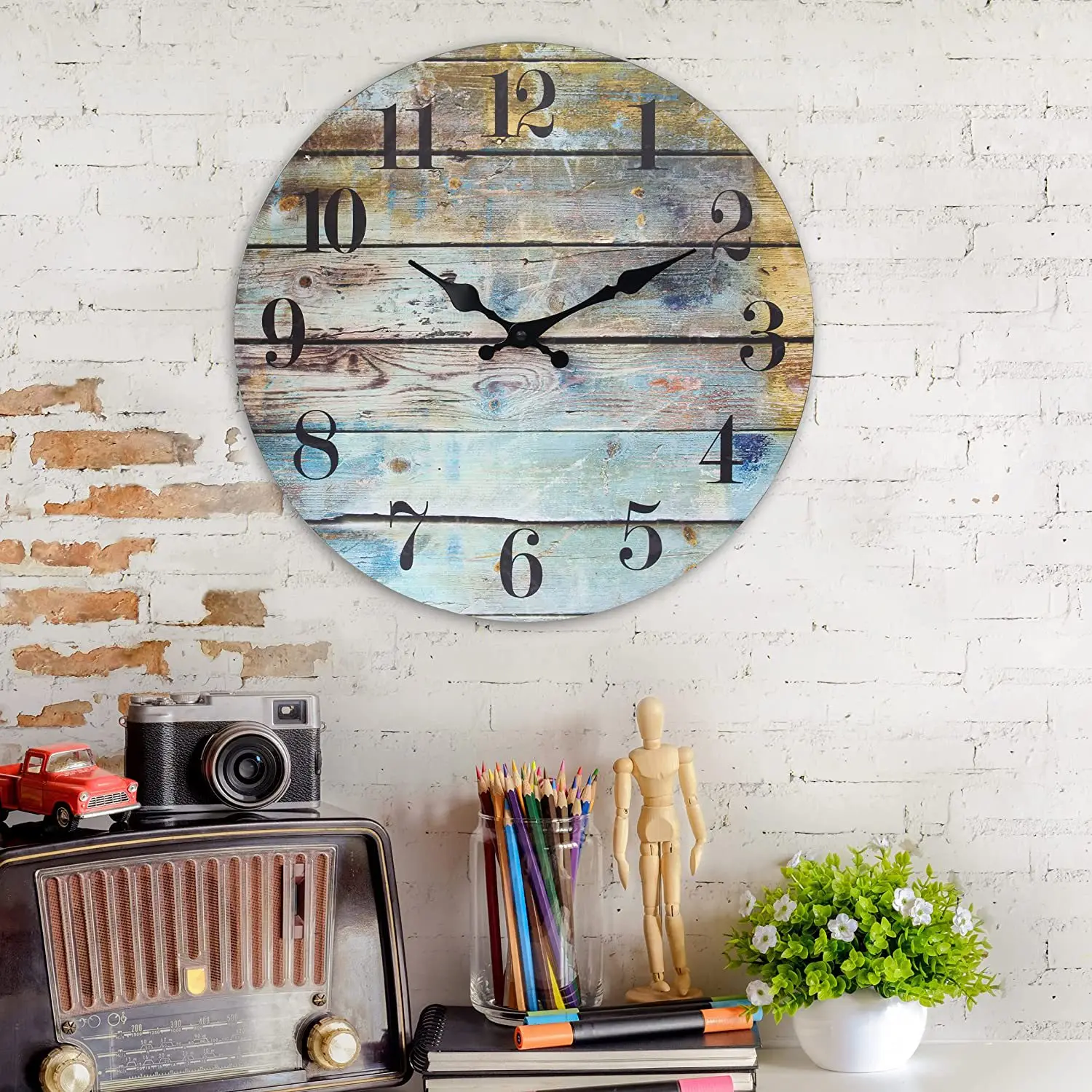 14-дюймовые минималистичные деревянные часы для гостиной, настенные Винтажные часы для дома / Часы из МДФ/украшение для гостиной Бесшумные Часы 0