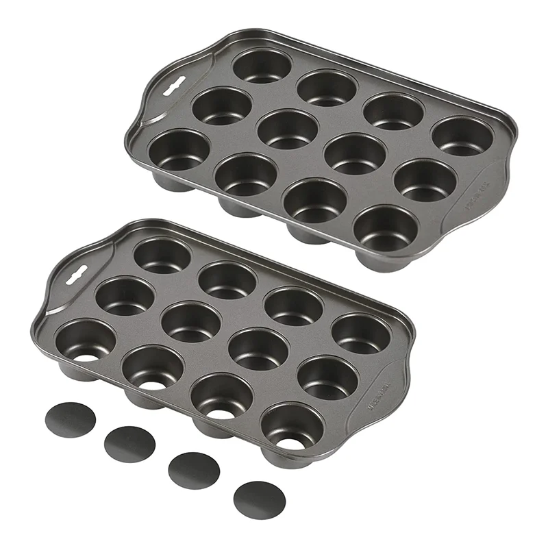 2 Упаковки мини-формы для маффинов и чизкейков со съемным дном, форма для кексов с антипригарным покрытием на 12 полостей