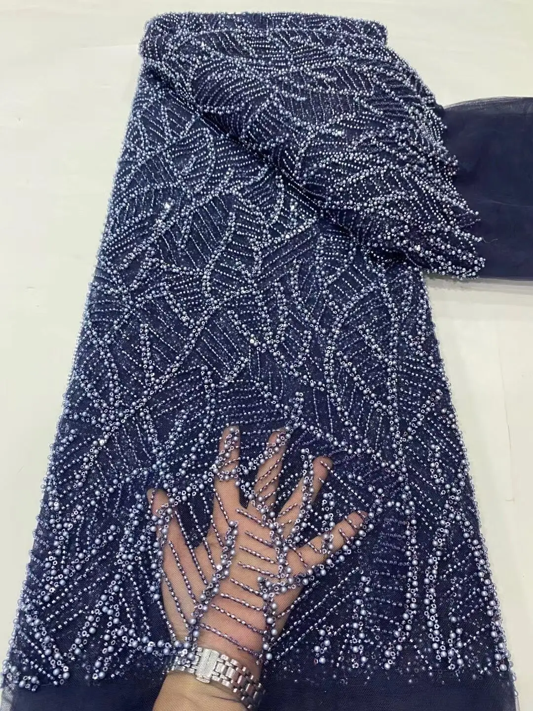 2023 Мода Африканская Высококачественная Нигерийская кружевная ткань с пайетками, Тюль, Свадебное платье, вышивка бисером 5 ярдов, Камень DP0019