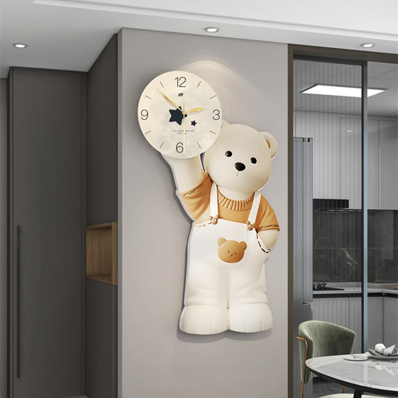 3D Настенные часы с милым медведем, большие домашние часы для гостиной, современный дизайн, часы, Бесшумное художественное украшение стен, часы-часовщики