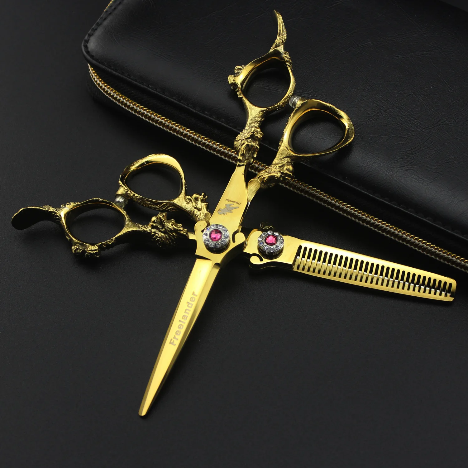 6,0 дюймовые золотые ножницы для волос Набор ножниц для филировки с драконьей ручкой 1