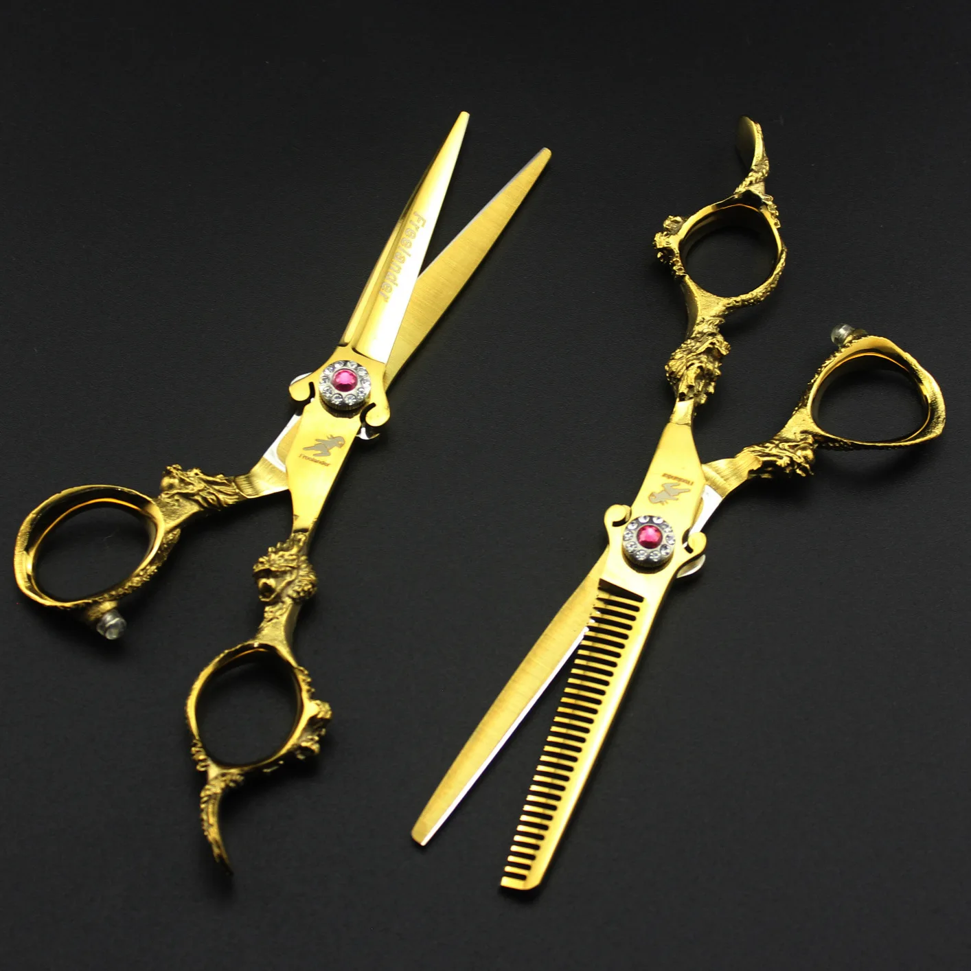 6,0 дюймовые золотые ножницы для волос Набор ножниц для филировки с драконьей ручкой 2