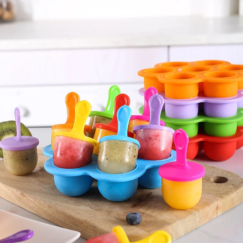 7 отверстий, формы для мороженого своими руками, Силиконовые формы для мороженого с палочкой, Детский фруктовый коктейль, Бытовые кухонные принадлежности, Инструмент