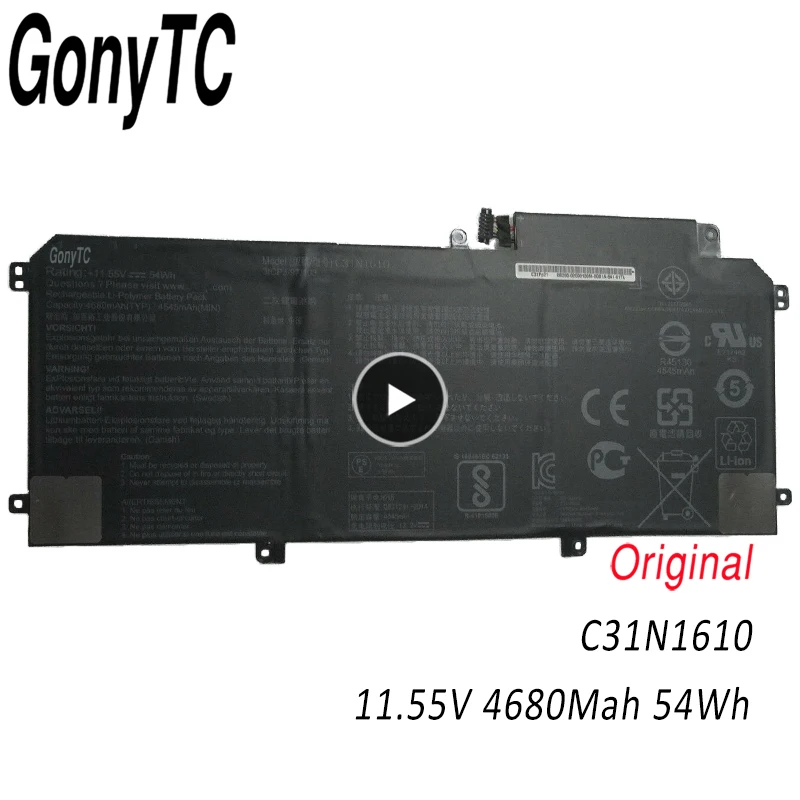 GONYTC Подлинный Аккумулятор для ноутбука C31N1610 Asus ZenBook UX330C UX330CA U3000C UX330CA-1C 1A UX330CA-FC009T FC020T FC030T 11,55 В