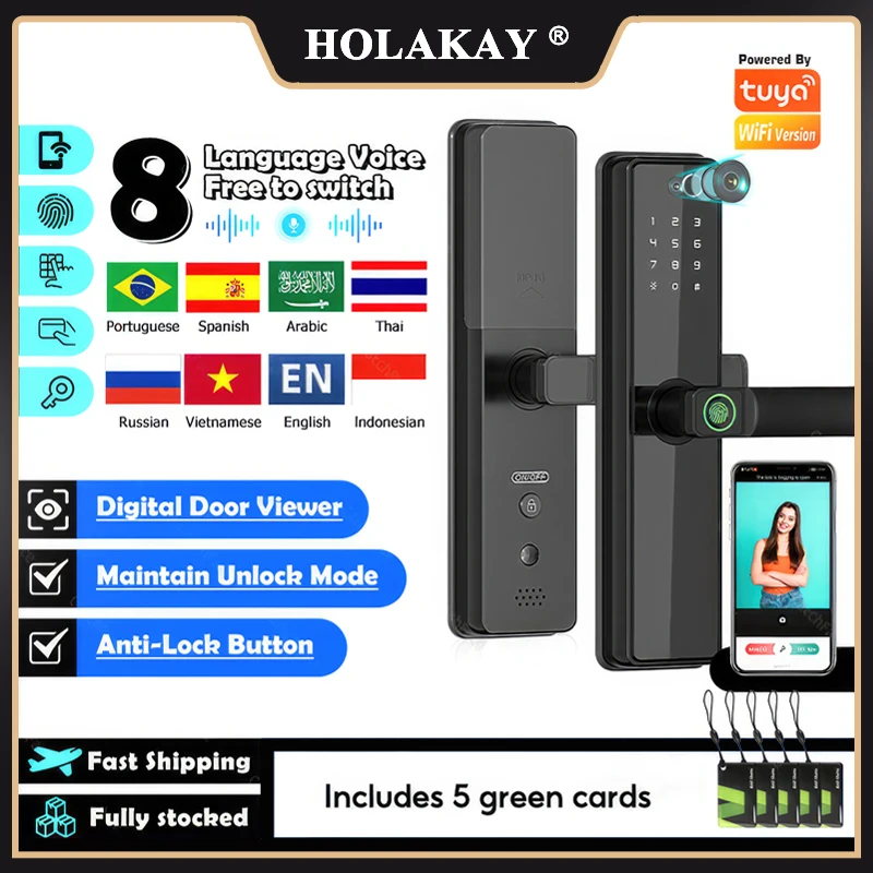 Holakay B2 Pro TUYA Wifi Камера для фотосъемки Электронный цифровой дверной замок для просмотра отпечатков пальцев