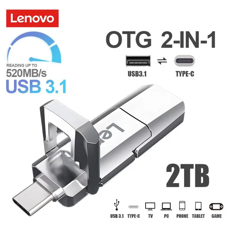Lenovo Metal 2TB 1TB Usb 3.0 Флэш-накопители Высокоскоростная Флешка Usb-Накопитель Портативный SSD 2TB Memoria Usb Flash Disk TYPE-C Адаптер