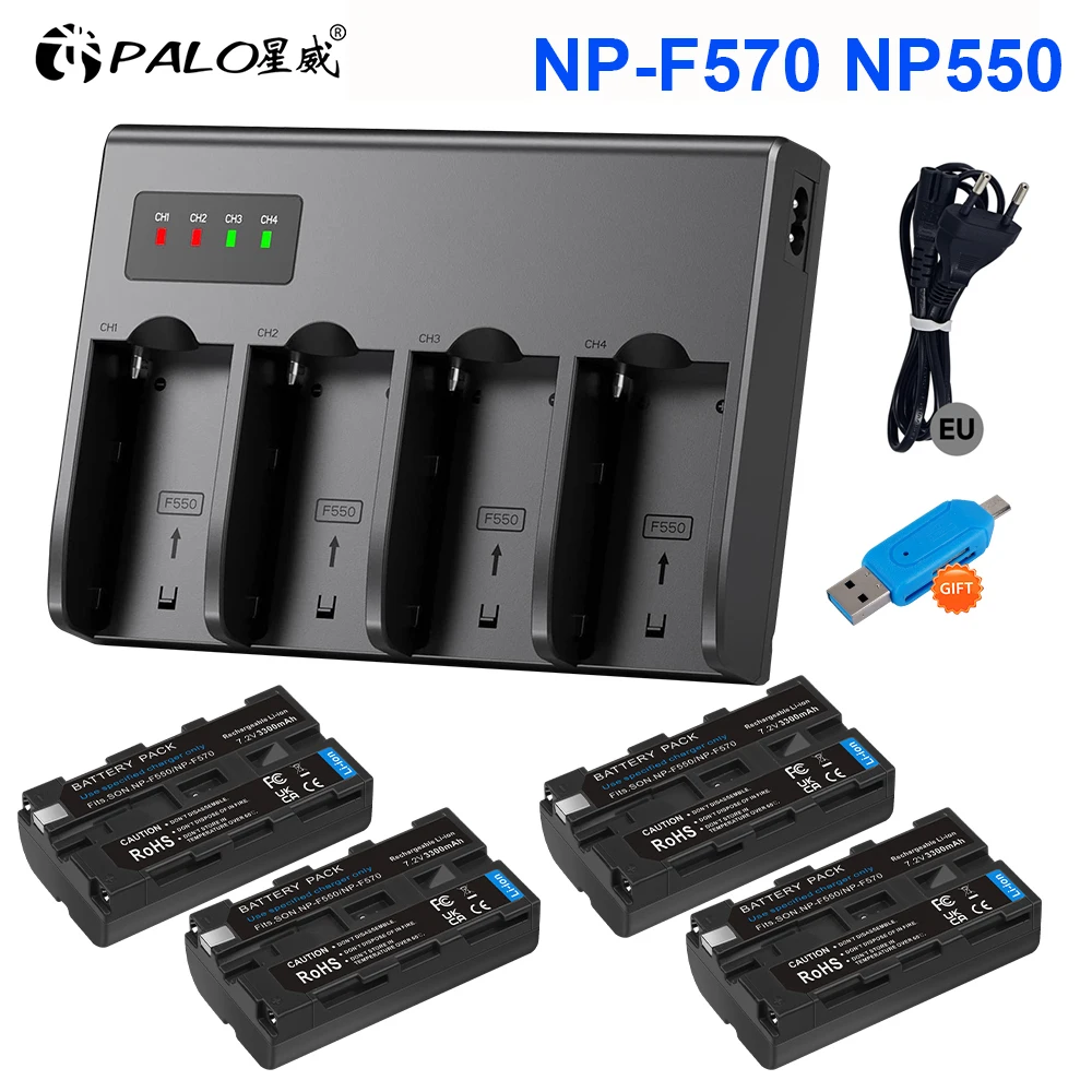 PALO 3300 мАч NP-F550 NP-F570 аккумулятор для камеры + ЖК-дисплей с 4 слотами зарядное устройство Для Sony NP-F980 NP-F960 NP-F570 NP-F750 CCD-RV100 ЖК-зарядное устройство