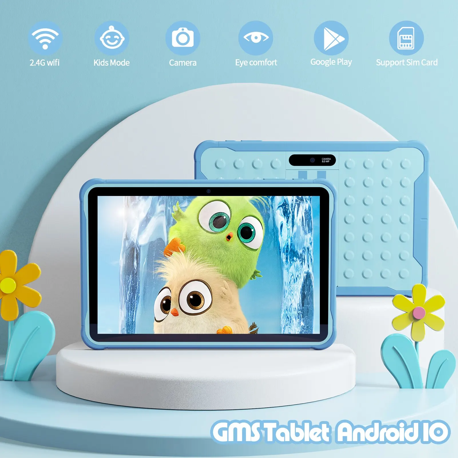 Pritom 10-дюймовый Детский Планшет Android 10 Go WIFI 3G SIM Телефонный Звонок Четырехъядерный Процессор 2 ГБ ОЗУ 32 ГБ ПЗУ YouTube с чехлом 2