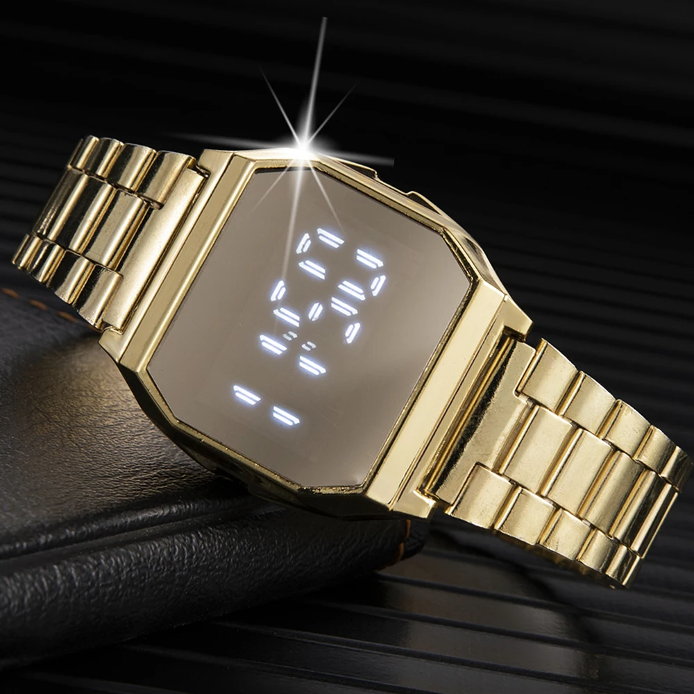 Sdotter Золотые цифровые часы для женщин со светодиодной подсветкой Модные женские часы в стиле милитари из нержавеющей стали Армейские Электронные Мужские Reloj M