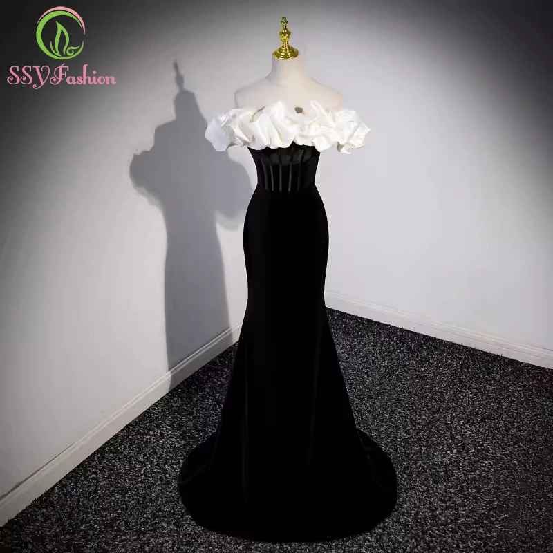 SSYFashion Черное Вечернее Платье Русалки Банкетное Элегантное Бархатное Классическое Вечернее Платье с Рыбьим Хвостом для Женщин Vestidos De Noche