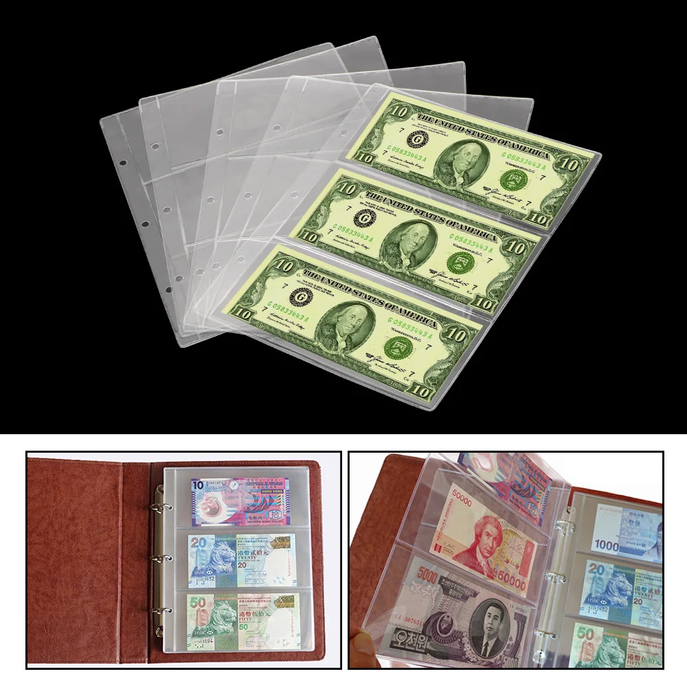 Держатель для банкнот, Альбом для сбора бумажных денег, Прозрачная 3-слотная Защитная сумка для бумажных денег, вкладыш