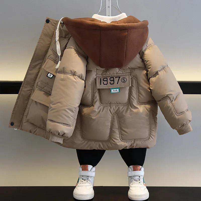Детская зимняя куртка для мальчиков 2023 г. Осенние плюшевые парки для мальчиков Водонепроницаемая теплая верхняя одежда для детей 3-13 лет Подростковое пальто с капюшоном