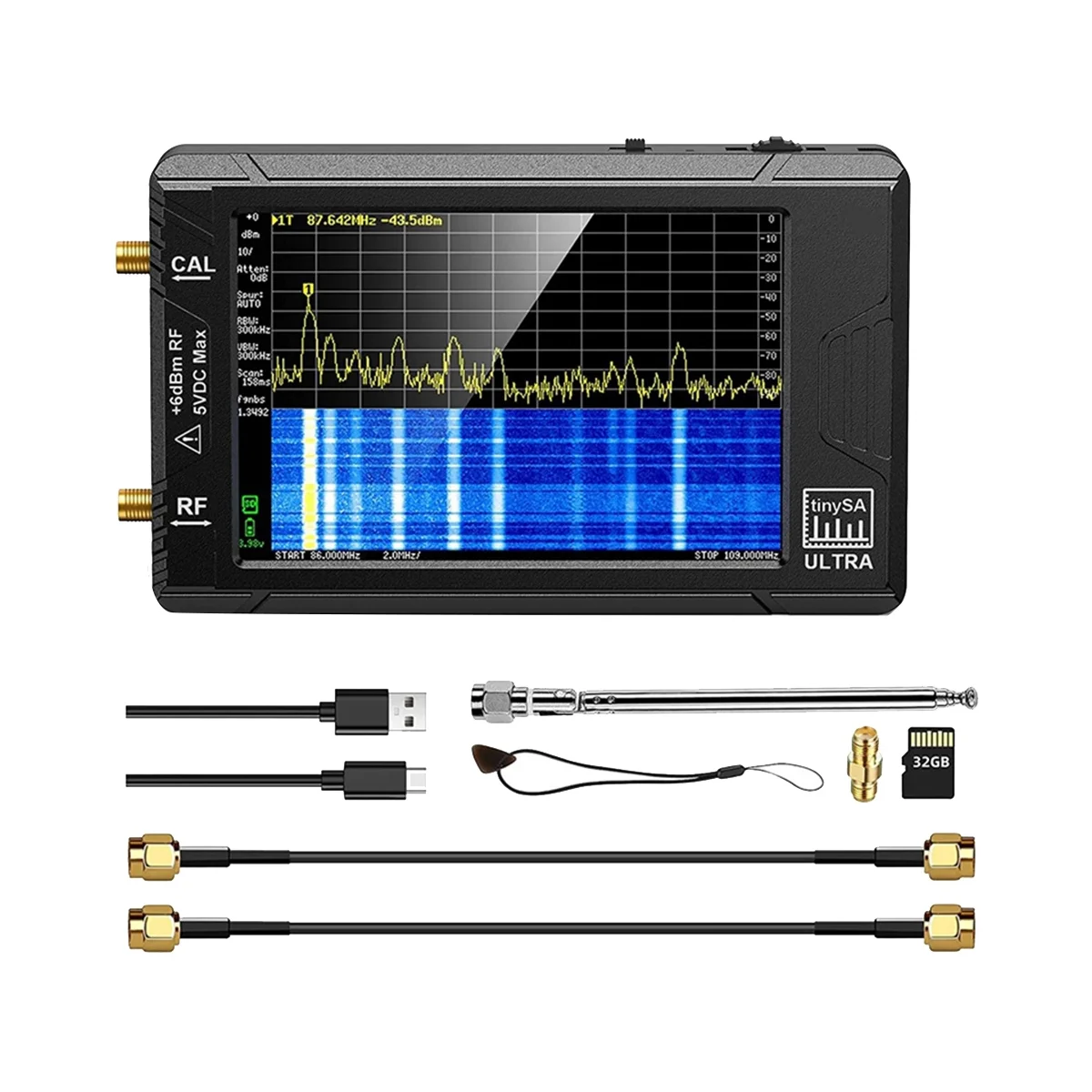 Для Анализатора Спектра TinySA ULTRA + Карта 32 ГБ, 4-дюймовый Дисплей, Генератор Сигналов от 100 кГц до 5,3 ГГц, Тестер Внутренней Локальной сети Сети