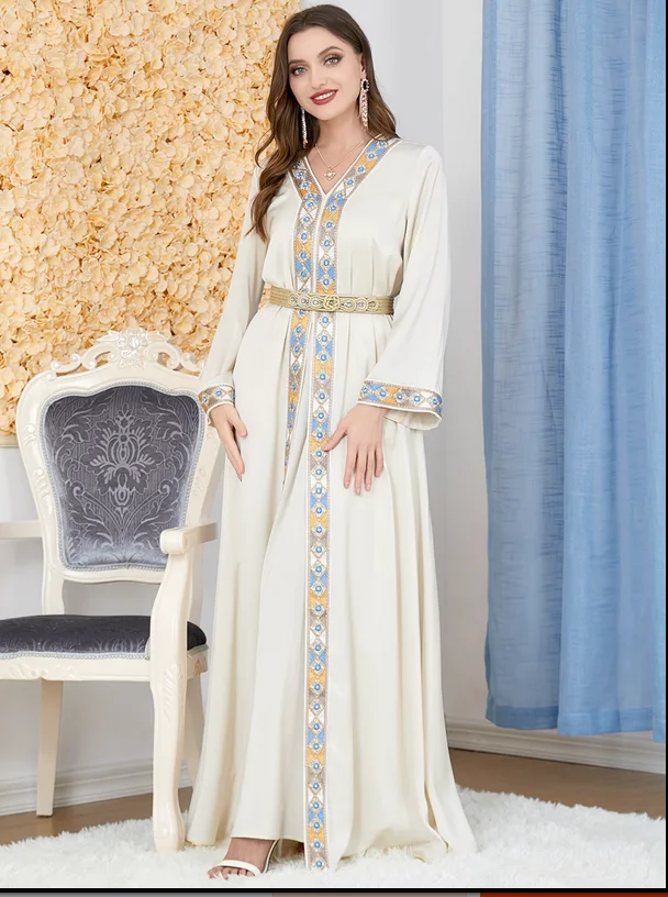 Женская одежда арабских стран Ближнего Востока, платье-двойка с разрезным V-образным вырезом и длинными рукавами 2