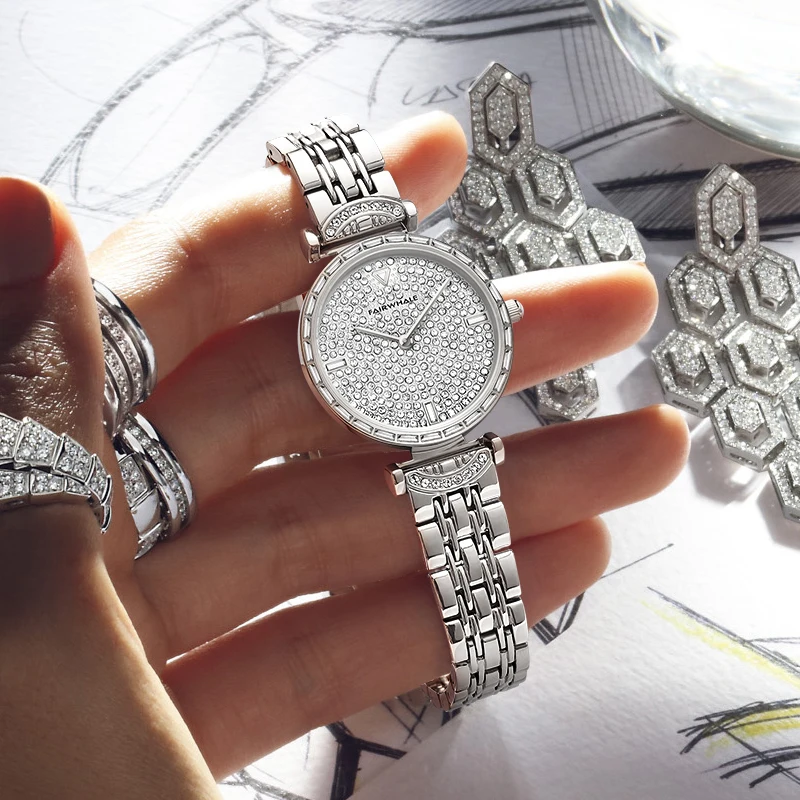Женские часы Mark Fairwhale Lady класса люкс с бриллиантами, кварцевые сверкающие круглые часы, Женские часы лучшего бренда, водонепроницаемые 30 м 3330