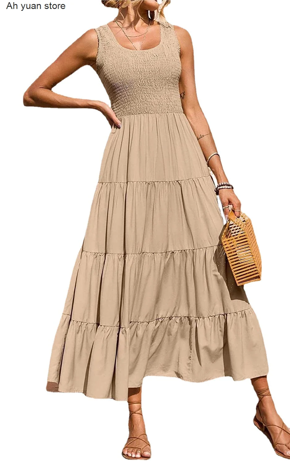 Женское платье-комбинация Ah yuan Весна 2023, плиссированное и сшитое платье трапециевидной формы с большим подолом 4