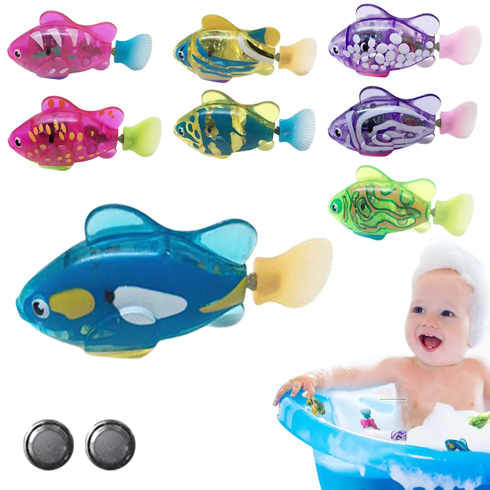 Игрушка для ванны Интерактивная Игрушка-Рыбка Со светодиодной подсветкой Плавающая Пластиковая Игрушка-Рыбка Игрушка для купания ребенка Световая Индукция Плавающая Рыба-Спрей Игрушка-Утка