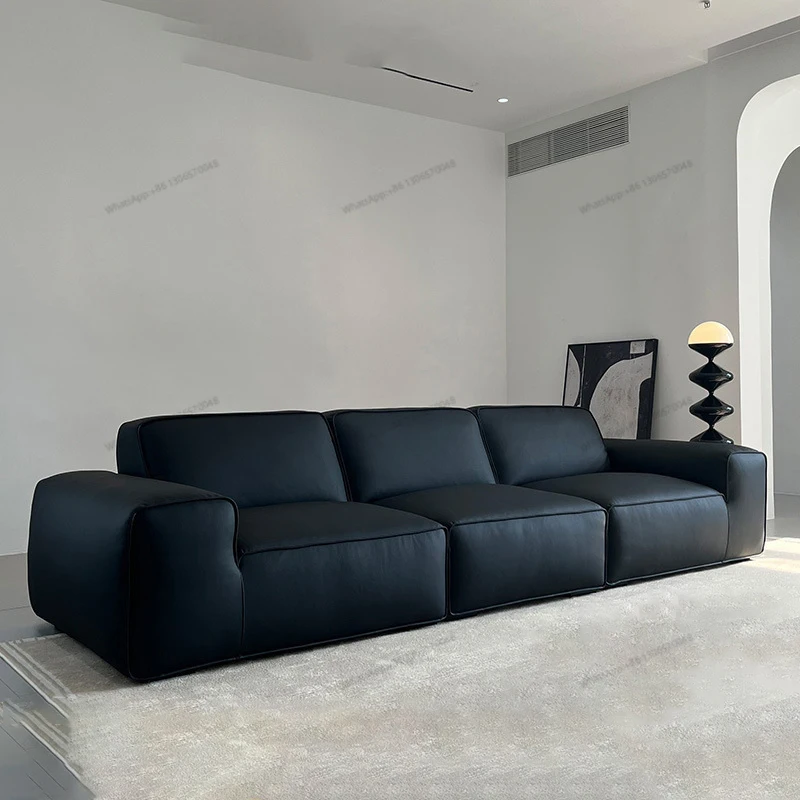Итальянский минималистичный кожаный диван, прямой ряд в гостиной, небольшой домашний кожаный художественный диван