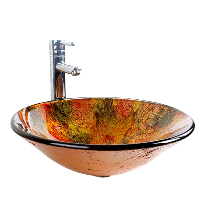 Керамический настольный таз круглой формы в европейском стиле, бытовой умывальник из закаленного стекла, раковина для ванны с краном