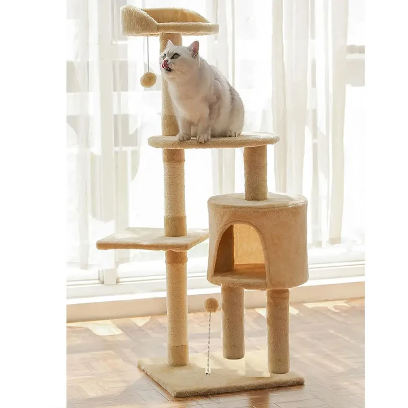 Кондоминиум в виде кошачьего домика на дереве, мягкая жердочка для когтеточки для котенка, 4-Слойная платформа-башня для прыжков крупных кошек, Уютная мебель для корзин 1