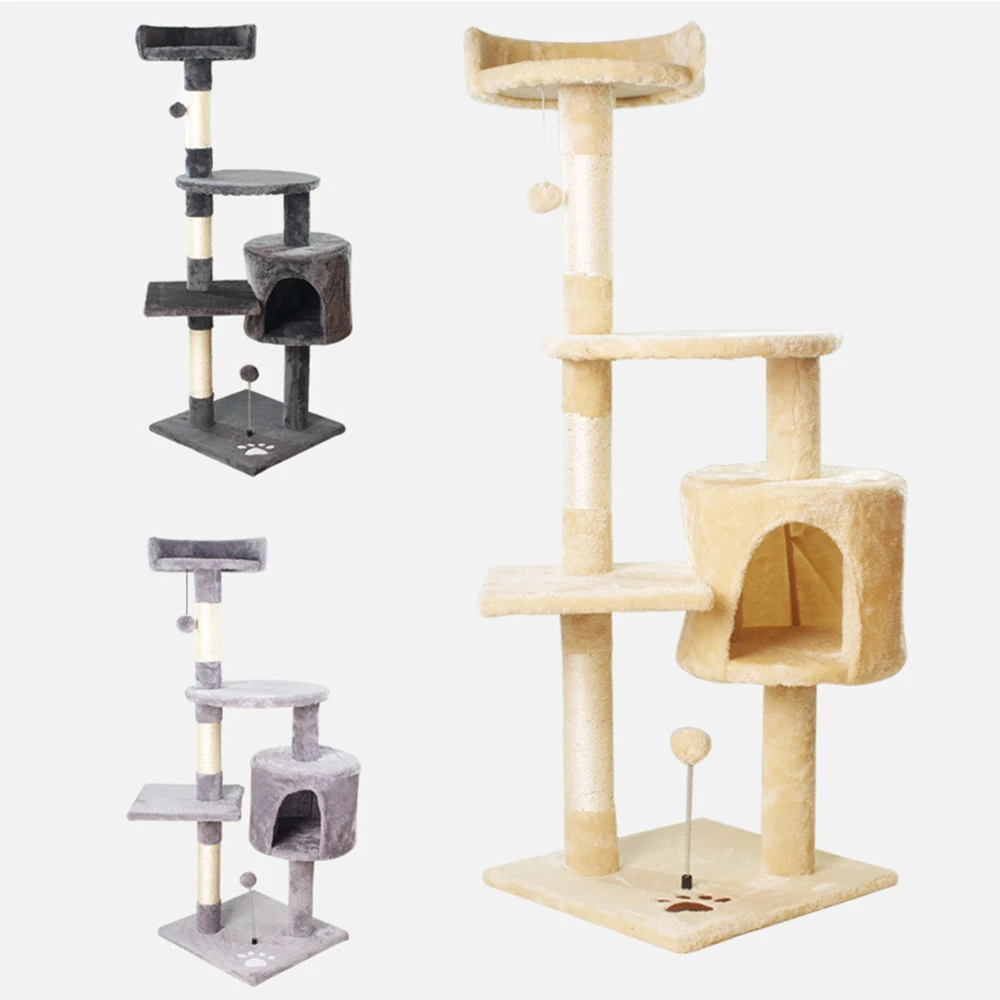 Кондоминиум в виде кошачьего домика на дереве, мягкая жердочка для когтеточки для котенка, 4-Слойная платформа-башня для прыжков крупных кошек, Уютная мебель для корзин 5
