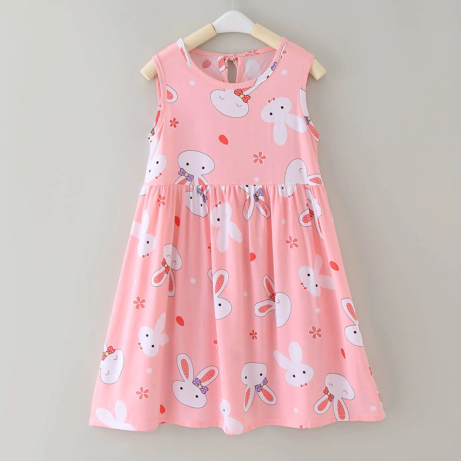 Летнее платье принцессы без рукавов с рисунком мультяшного кролика для малышей, повседневное платье, домашняя одежда, платье с кроликом для девочек