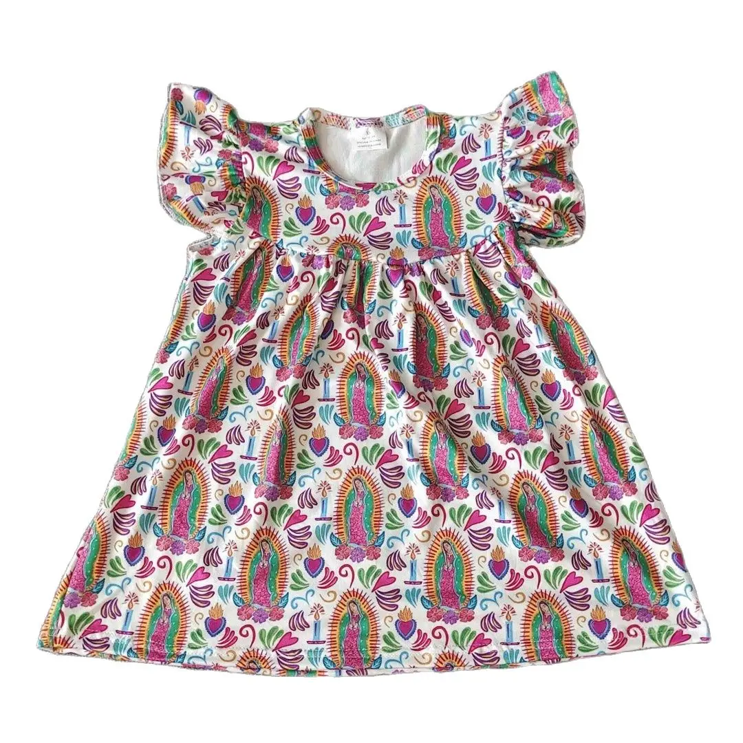 Летняя детская одежда для девочек, милое платье с летящими рукавами с принтом, бутик детской одежды оптом по индивидуальному заказу
