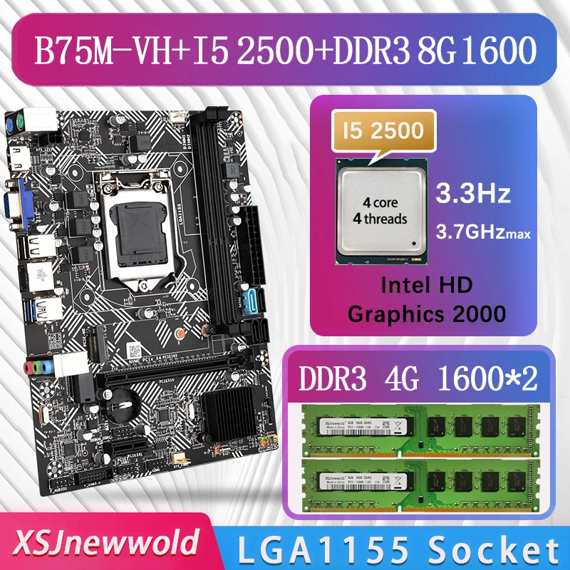 Материнская плата B75M-VH lga 1155 B75A с процессором I5 2500 DDR3 8G = 2 * 4G 1600 NVME M.2 USB3.0 SATA3.0 Базовая пластина B75M Настольная Материнская плата