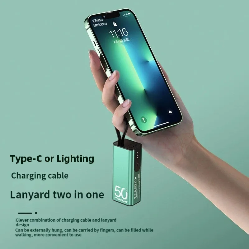 Мини-Powerbank, встроенный кабель Type-C, Быстрое зарядное устройство, портативный внешний аккумулятор, светодиодная подсветка для iPhone 14 13 12 Samsung Xiaomi