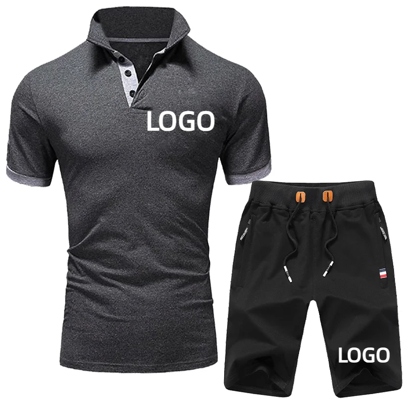 Мужской комплект из 2 предметов с вашим логотипом, летняя лоскутная рубашка-поло и шорты, новая модная повседневная спортивная уличная одежда, мужской спортивный костюм