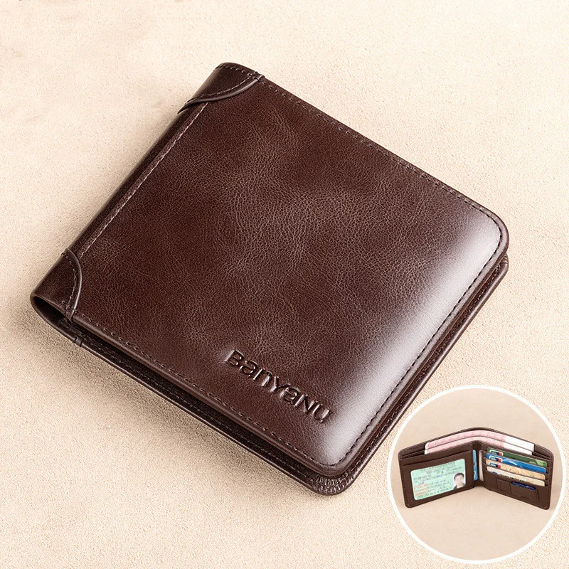 Мужской кошелек из натуральной кожи класса люкс RFID Fold, короткий тонкий кошелек для монет, деловой держатель для кредитных карт для мужчин N886 3