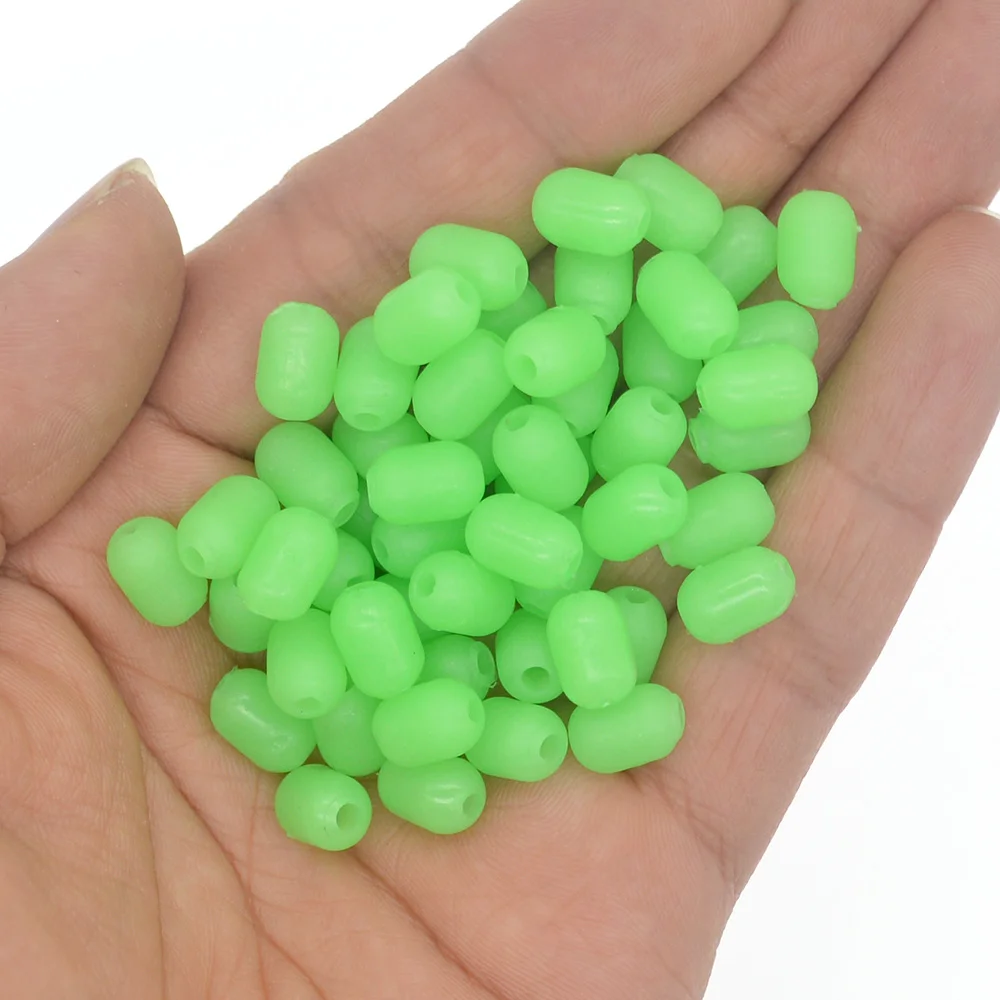 Мягкий пластик Светящиеся флуоресцентные зеленые Белые светящиеся цилиндрические рыболовные бусины 100шт
