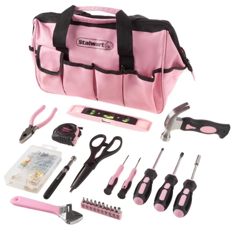 Набор инструментов - 123 Розовых Термообработанных детали с сумкой для переноски - Необходимый Стальной ручной инструмент и ремонтный набор Полный Набор инструментов Полный Инструмент