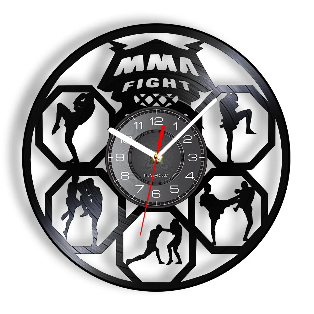 Настенные часы с виниловой пластинкой для смешанных единоборств для спортивной комнаты, бесшумные настенные часы для боя ММА, художественные работы для полноконтактного боя 0