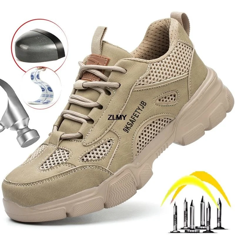 Новая летняя Защитная обувь, мужская Дышащая Рабочая обувь со стальным носком, Защитные ботинки для работы, защищающие кроссовки от ударов
