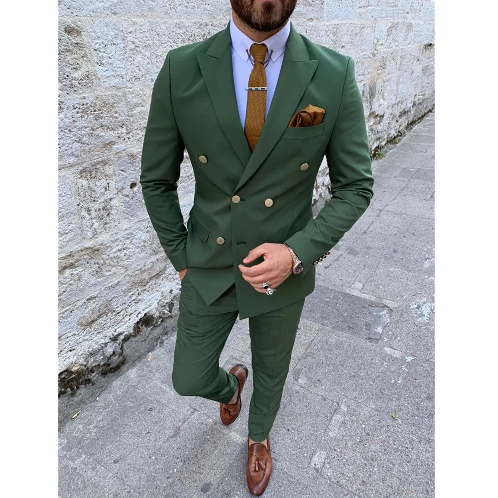 НОВЫЙ 2023 Индивидуальный зеленый деловой повседневный костюм, мужской комплект из двух предметов, жених, костюм шафера, свадебный банкетный костюм, мужчина