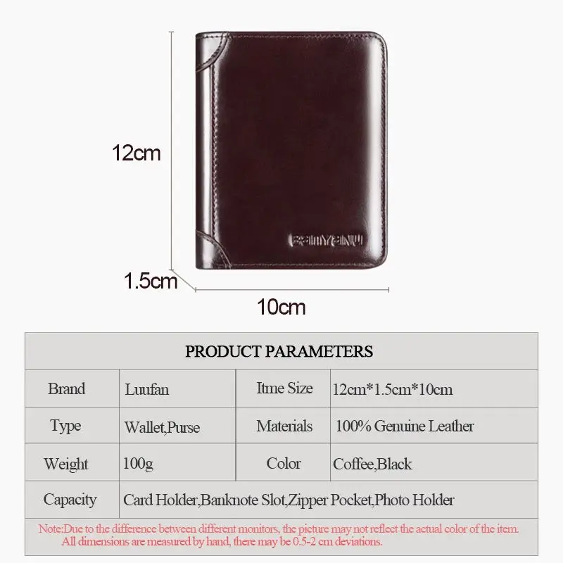 Новый дизайн, RFID мужской кошелек из натуральной кожи, винтажный черный кошелек для мужчин, мини-держатель для карт, мужской короткий кошелек с 3 складками 5